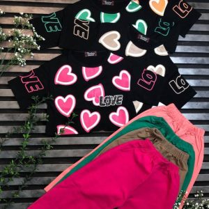 کراپ و شلوار بگ طرح قلب